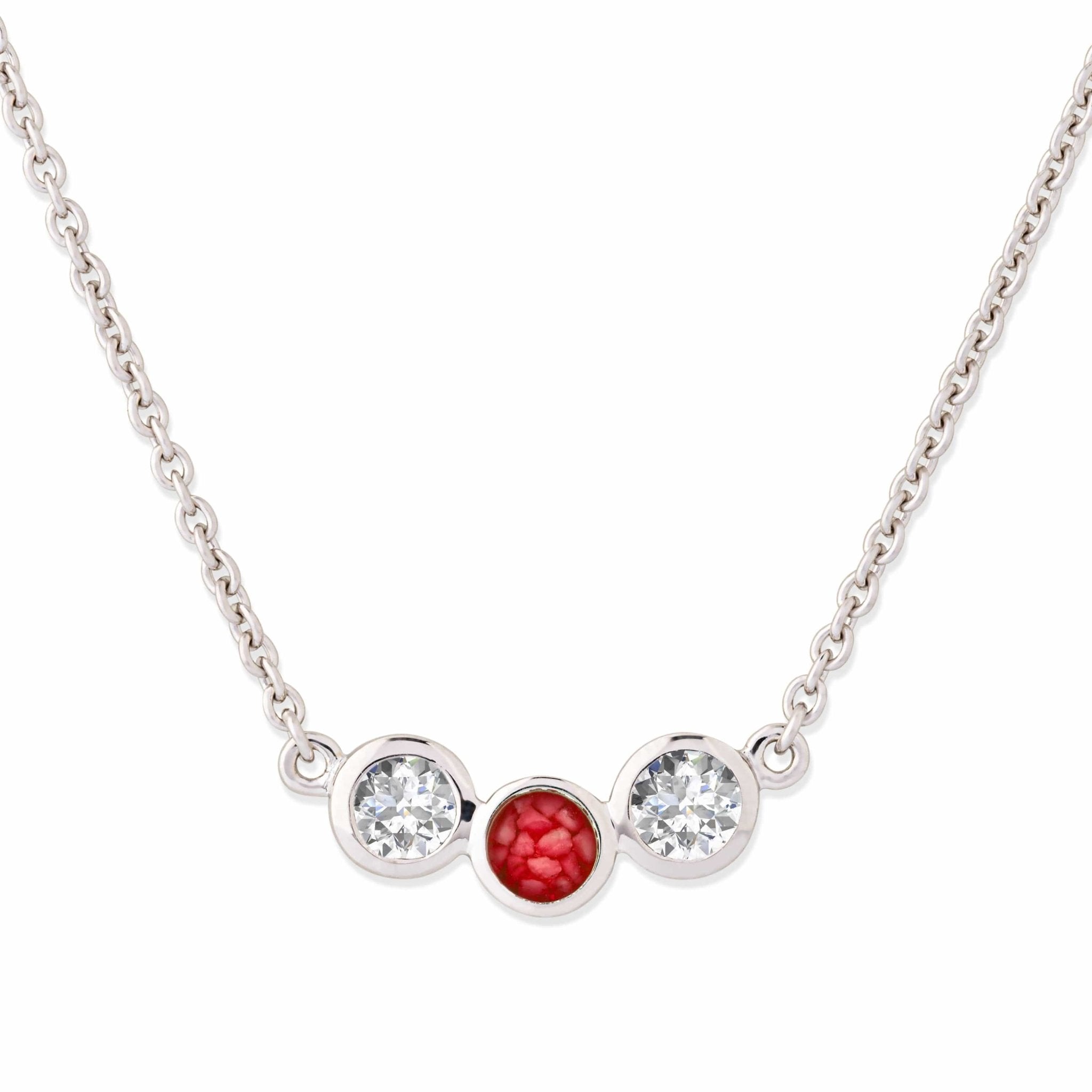 EverWith Ladies Three Of Us Memorial Ashes Necklace - Sterling Silver - Red