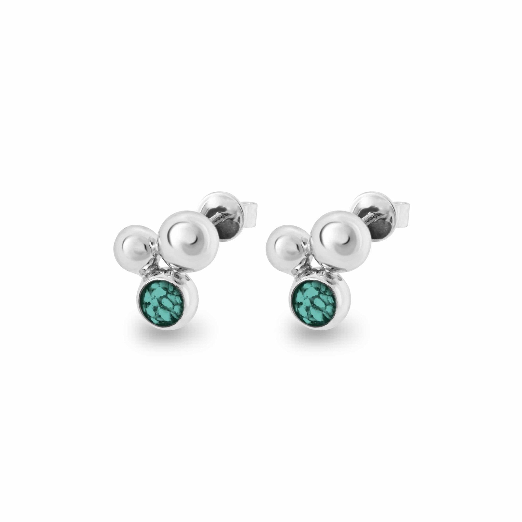EverWith Ladies Rondure Array Memorial Ashes Earrings - Sterling Silver - Aqua