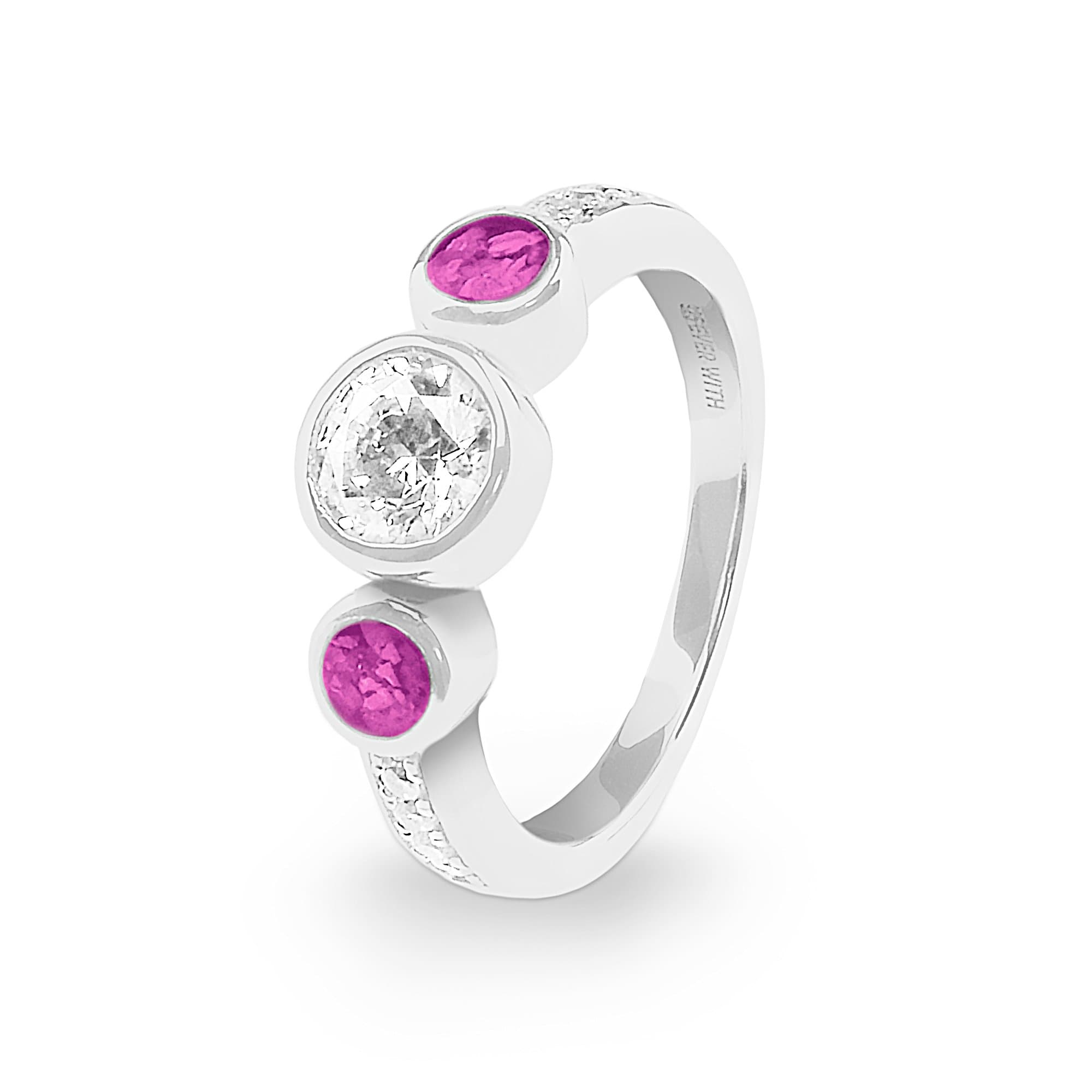 EverWith Ladies Jewel Memorial Ashes Ring with Fine Crystal - Sterling Silver - Pink