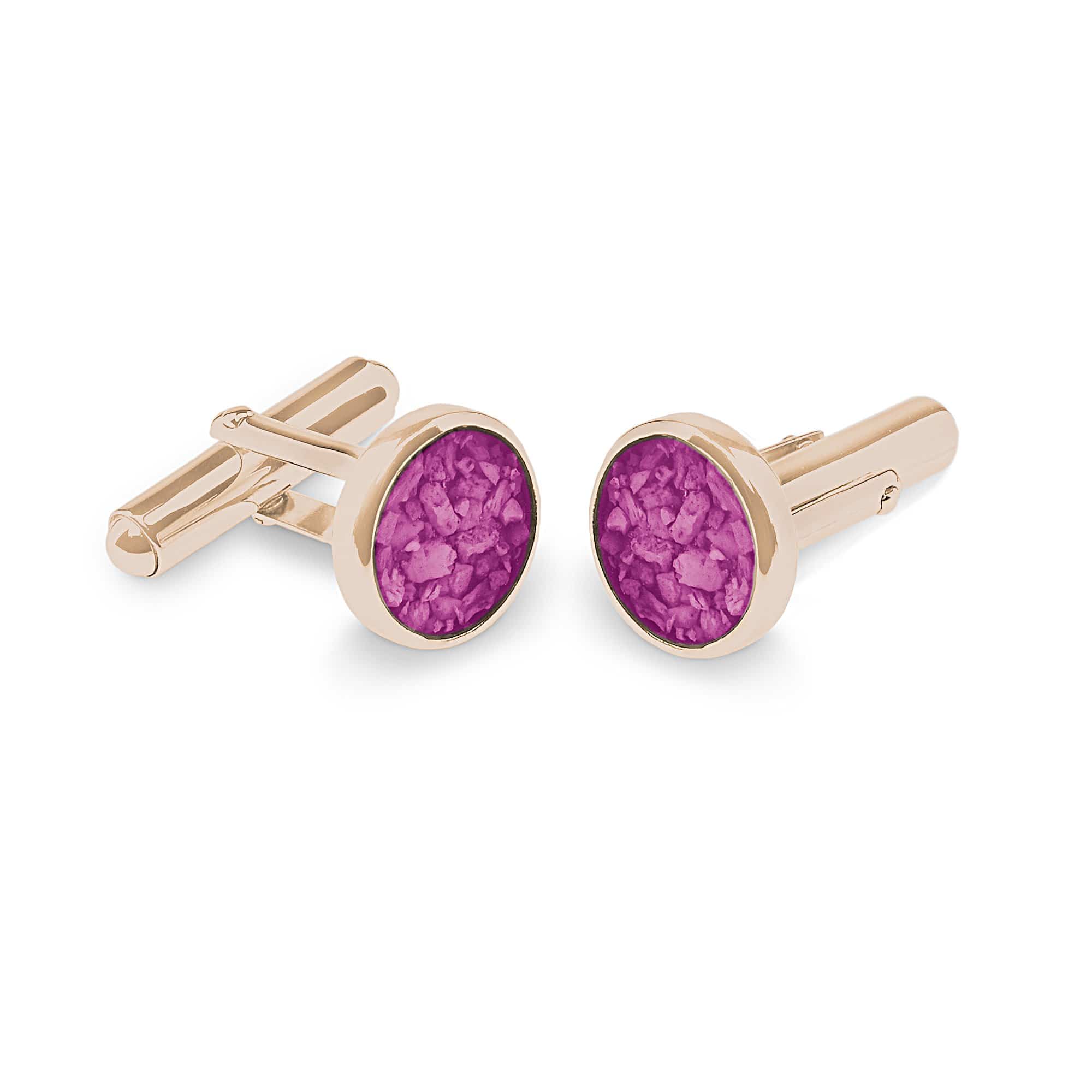 EverWith Gents Classic Round Memorial Ashes Cufflinks - 9k Rose Gold - Pink