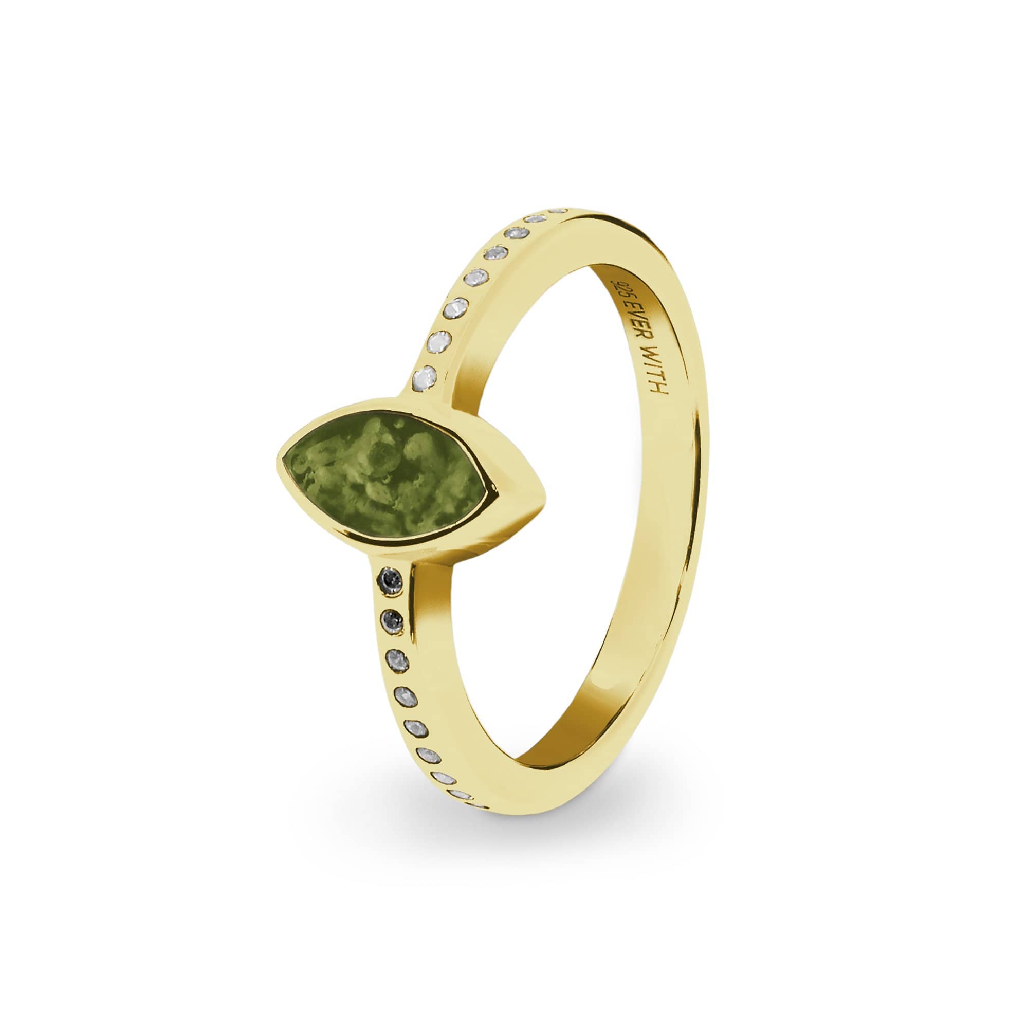 EverWith Ladies Deco Memorial Ashes Ring with Fine Crystals - 9k Yellow Gold - Green
