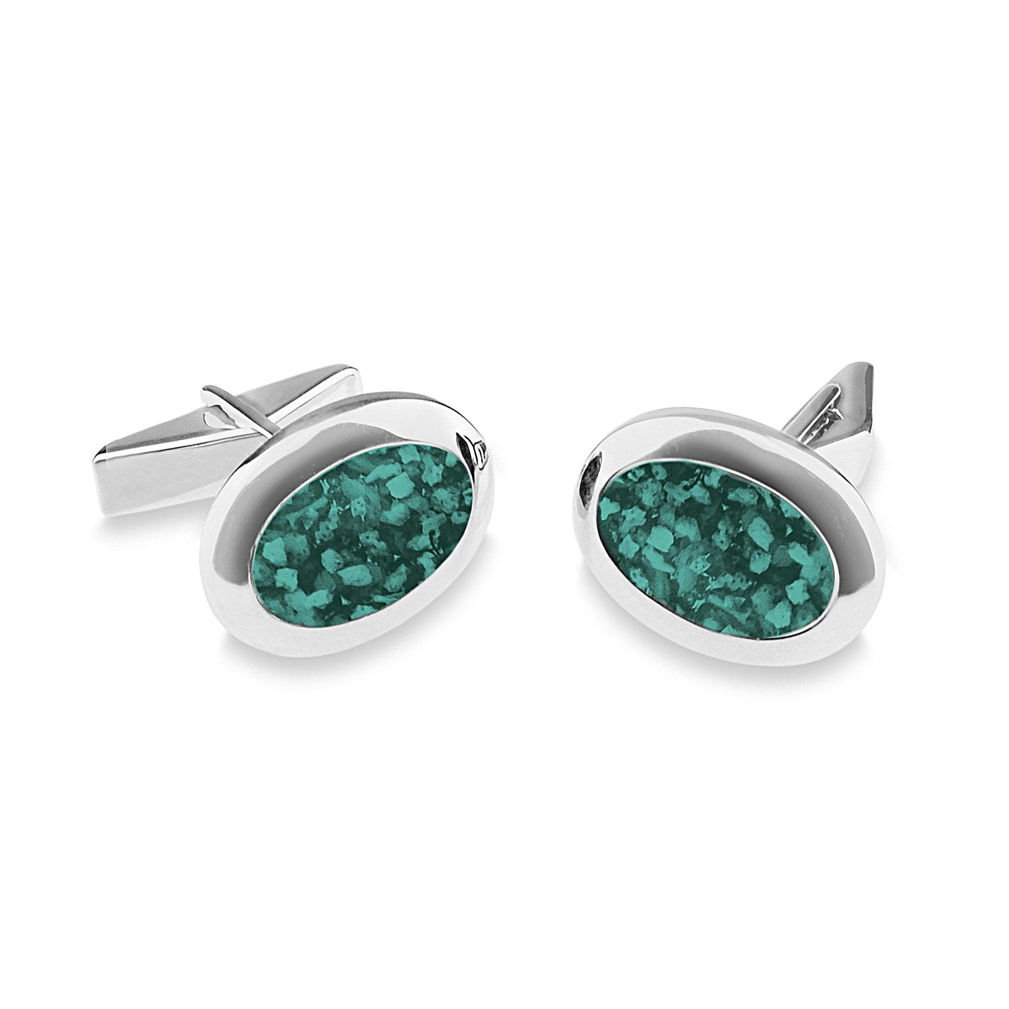 EverWith Gents Oval Memorial Ashes Cufflinks - Sterling Silver - Aqua