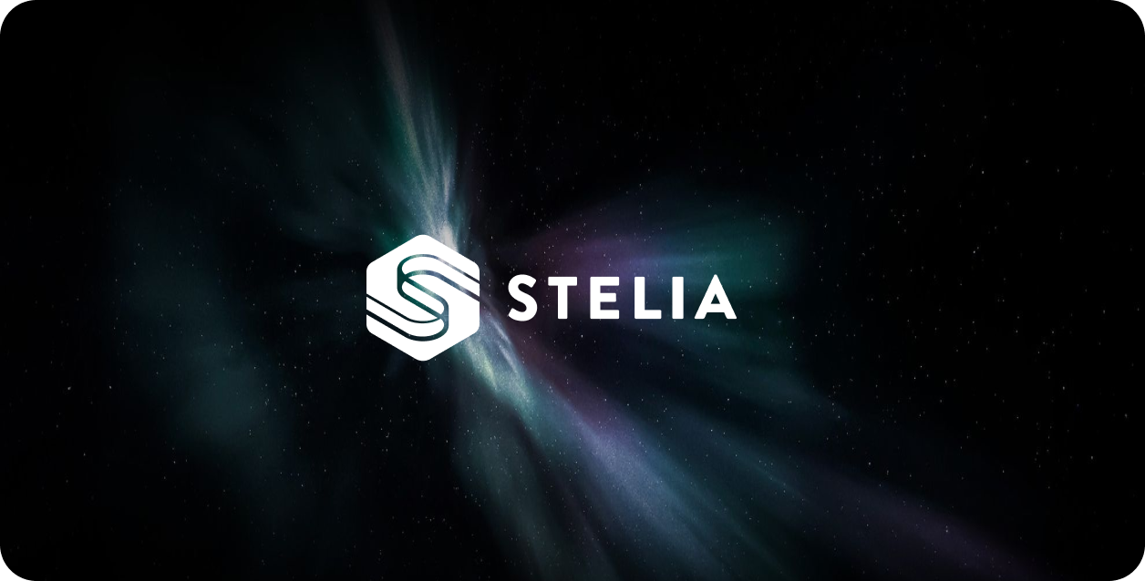 Stelia logo on nebular background