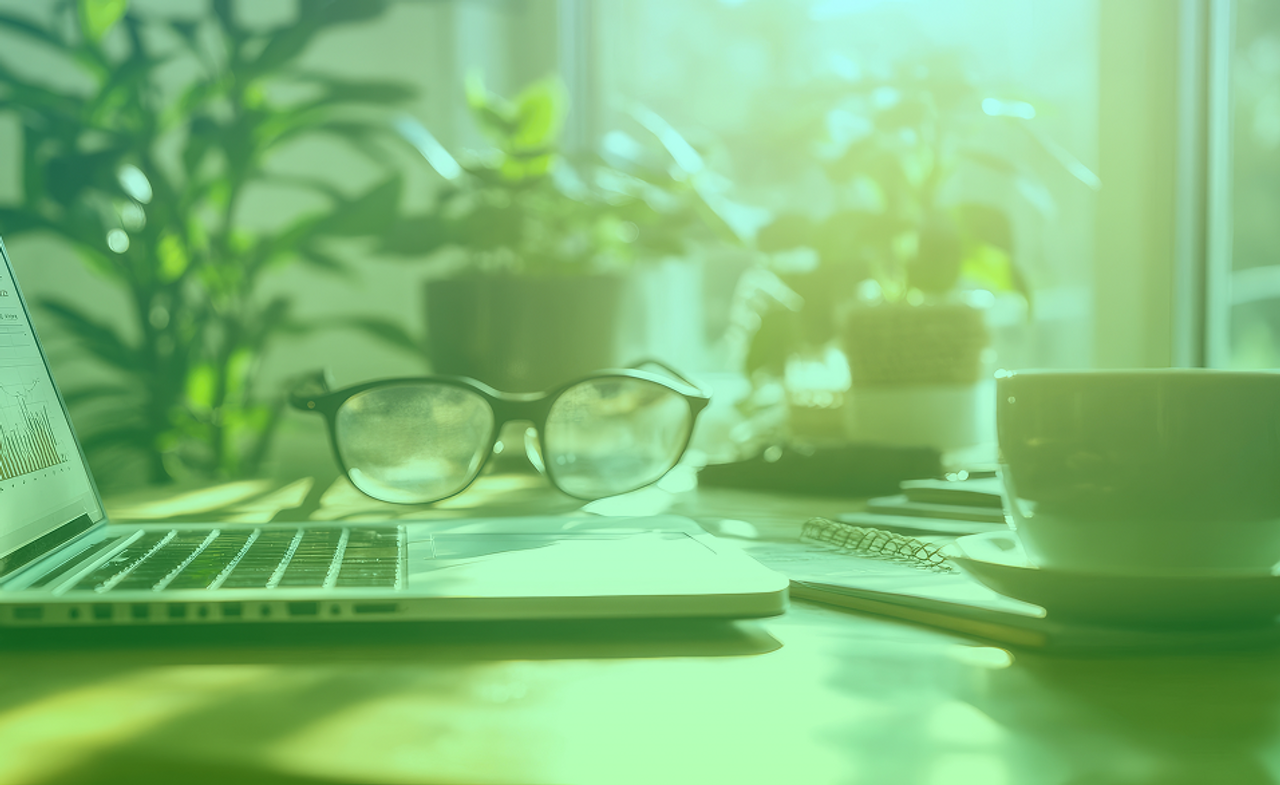 Advisory image of glasses on laptop